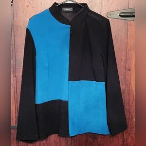 Black and Blue Blazer with Geometric Design